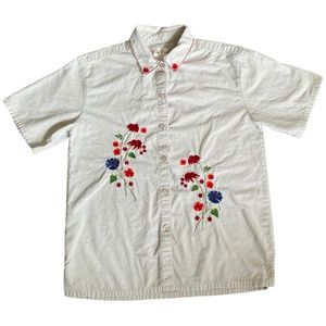 Vintage Cream Embroidered Button Down